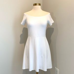 Aqua Off Shoulder Knit Dress in White